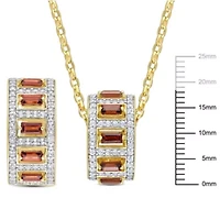 2-Pc Set of Garnet & Created White Sapphire Earrings & Pendant with Chain in Yellow Plated Sterling Silver