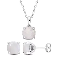 2-Pc Set of Opal Solitaire Earrings & Pendant with Chain in Sterling Silver