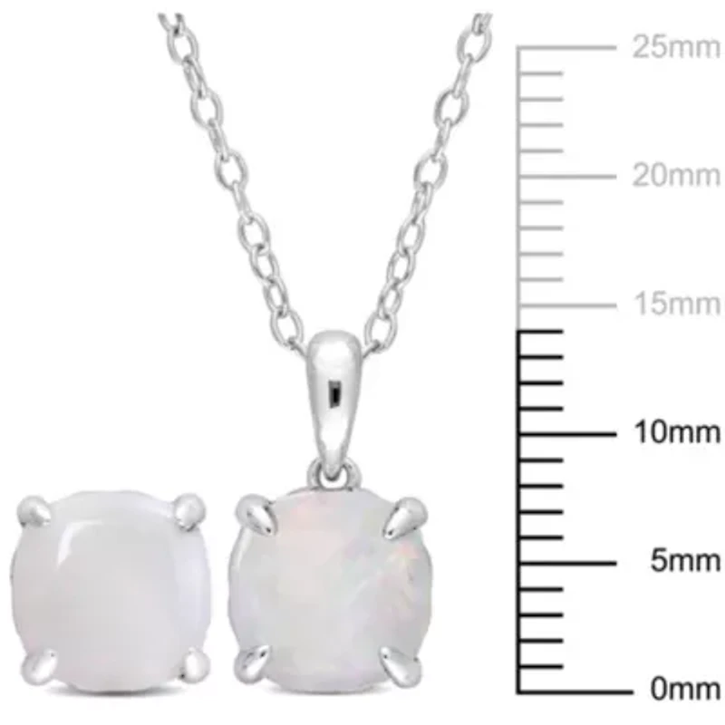 2-Pc Set of Opal Solitaire Earrings & Pendant with Chain in Sterling Silver