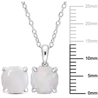 2-Pc Set of Opal Solitaire Earrings & Pendant with Chain in Sterling Silver