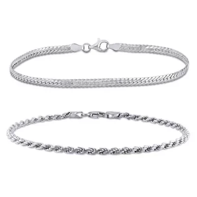 2-Pc Set of Herringbone & Rope Bracelets in Sterling Silver