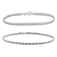 2-Pc Set of Herringbone & Rope Bracelets in Sterling Silver