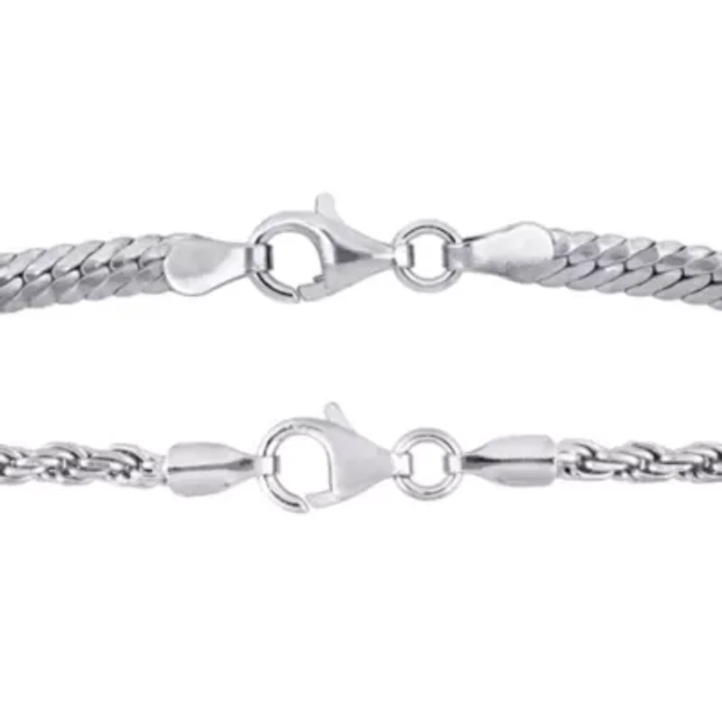 2-Pc Set of Herringbone & Rope Bracelets in Sterling Silver
