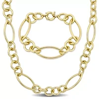 2-Pc Set of Fancy Link Bracelet & Necklace in Yellow Plated Sterling Silver