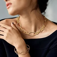 2-Pc Set of Fancy Link Bracelet & Necklace in Yellow Plated Sterling Silver