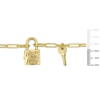 2-Pc Set of Paper Clip Link Charm Necklace & Bracelet in Yellow Plated Sterling Silver