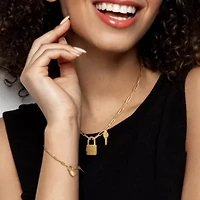 2-Pc Set of Paper Clip Link Charm Necklace & Bracelet in Yellow Plated Sterling Silver