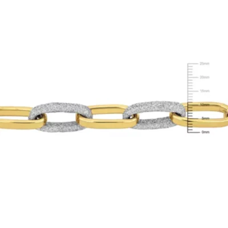 2-Pc Set of Oval Link with White Sparkle Enamel Necklace & Bracelet in Yellow Plated Sterling Silver