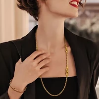 2-Pc Set of 2.5mm Oval Link Chain Double Pear Shaped Link Necklace & Bracelet in Yellow Plated Sterling Silver