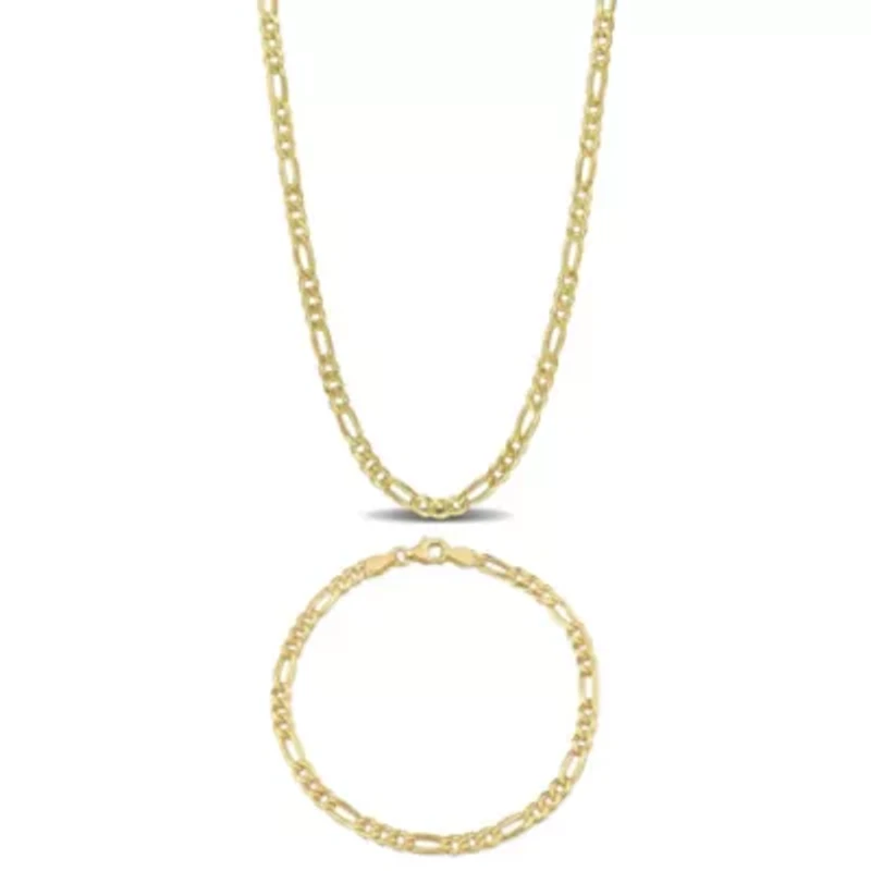 2-Pc Set of 3.8mm Figaro Chain Necklace & Anklet in Yellow Plated Sterling Silver