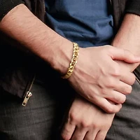 2-Pc Set of Men's 10mm Curb Link Chain Necklace & Bracelet in Yellow Plated Sterling Silver