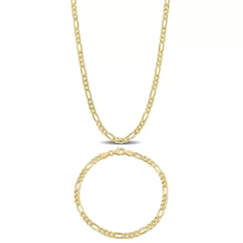 2-Pc Set of Men's 3.8mm Figaro Chain Necklace & Bracelet in Yellow Plated Sterling Silver