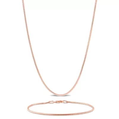2-Pc Set of 1.2mm Snake Chain Necklace & Bracelet in Rose Plated Sterling Silver