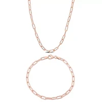 2-Pc Set of 3.5mm Polished Paperclip Chain Necklace & Bracelet in Rose Plated Sterling Silver