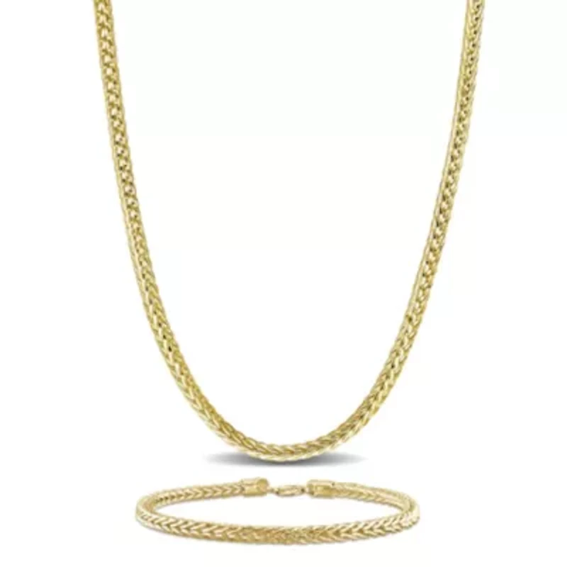 2-Pc Set of Men's 4.2mm Foxtail Chain Necklace & Bracelet in Yellow Plated Sterling Silver