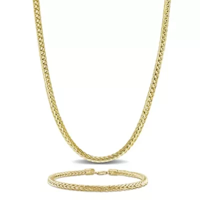 2-Pc Set of Men's 4.2mm Foxtail Chain Necklace & Bracelet in Yellow Plated Sterling Silver