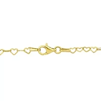 2-Pc Set of 3mm Heart Link Necklace & Anklet in Yellow Plated Sterling Silver