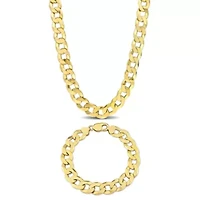 2-Pc Set of Men's 12.5mm Flat Curb Link Chain Necklace & Bracelet in Yellow Plated Sterling Silver