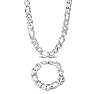 2-Pc Set of Men's 14.5mm Figaro Chain Necklace & Bracelet in Sterling Silver