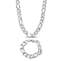 2-Pc Set of Men's 14.5mm Figaro Chain Necklace & Bracelet in Sterling Silver