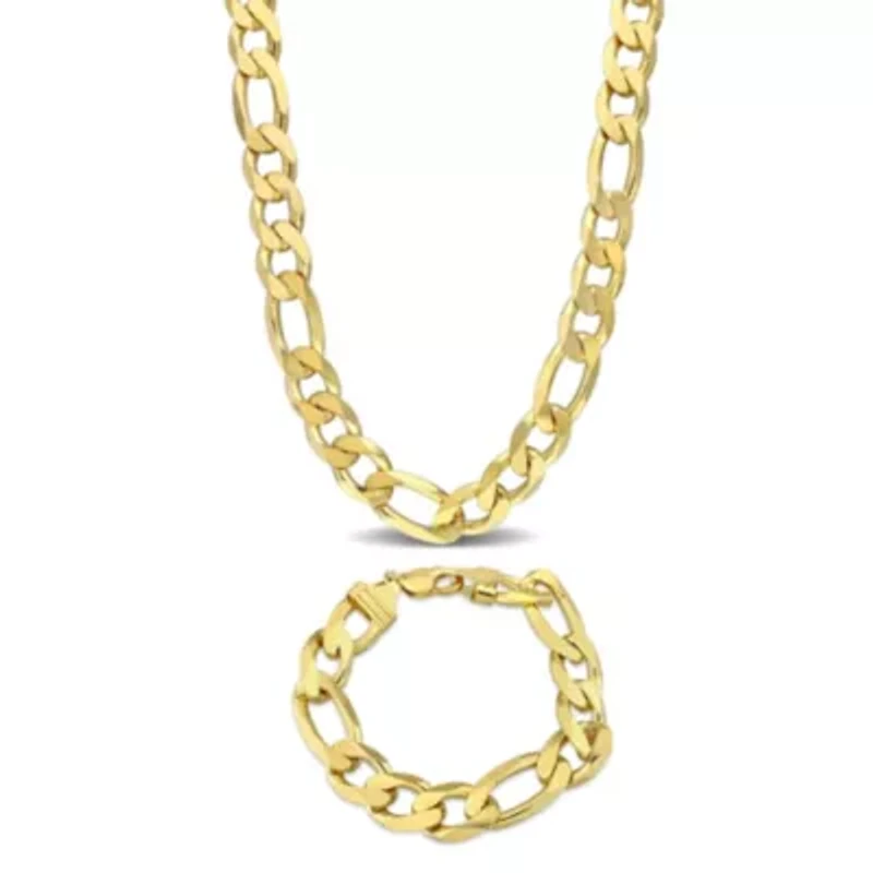 2-Pc Set of Men's 14.5mm Figaro Chain Necklace & Bracelet in Yellow Plated Sterling Silver