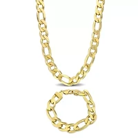 2-Pc Set of Men's 14.5mm Figaro Chain Necklace & Bracelet in Yellow Plated Sterling Silver