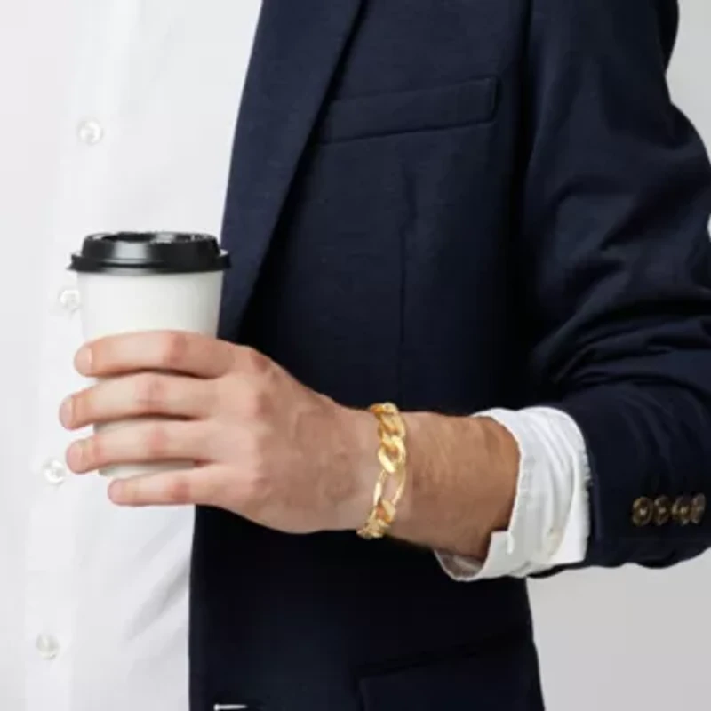 2-Pc Set of Men's 14.5mm Figaro Chain Necklace & Bracelet in Yellow Plated Sterling Silver