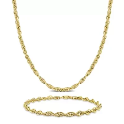 2-Pc Set of Men's 3.7mm Singapore Necklace & Bracelet in Yellow Plated Sterling Silver