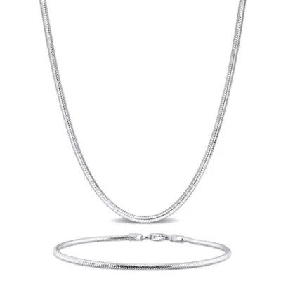2-Pc Set of 1.9mm Snake Chain Necklace & Bracelet in Sterling Silver