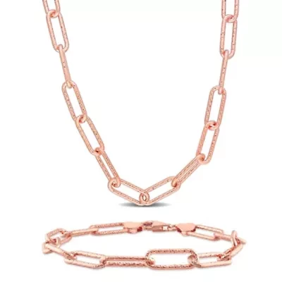 2-Pc Set of Men's 6mm Oval Link Necklace & Bracelet in Rose Plated Sterling Silver