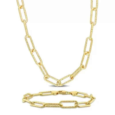 2-Pc Set of Men's 6mm Oval Link Necklace & Bracelet in Yellow Plated Sterling Silver