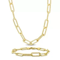2-Pc Set of Men's 6mm Oval Link Necklace & Bracelet in Yellow Plated Sterling Silver