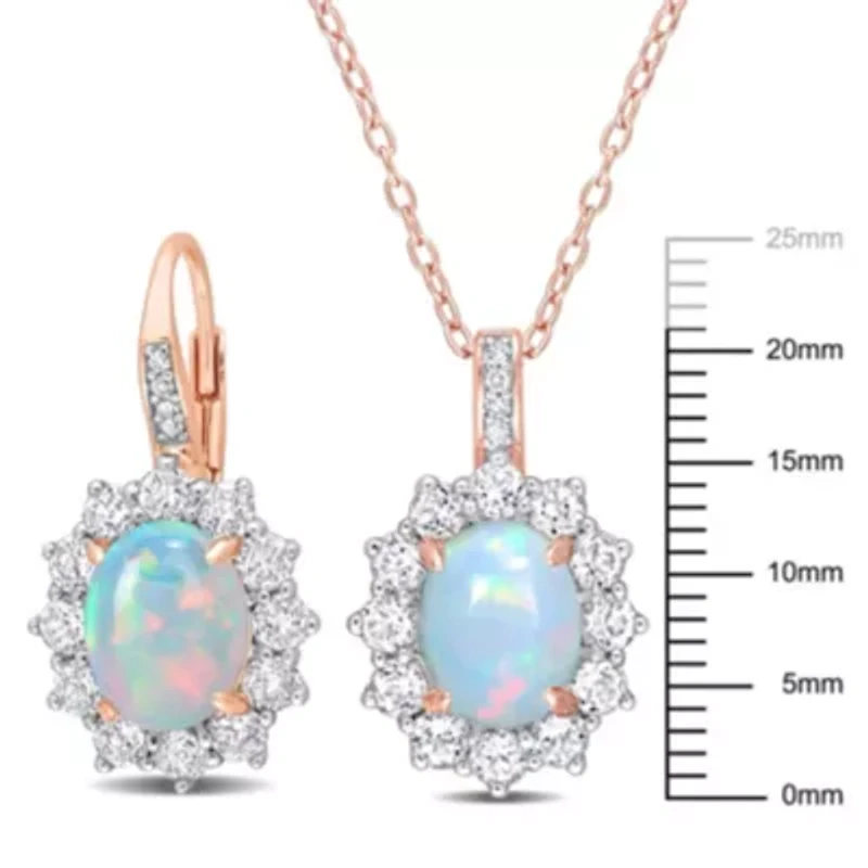 2-Piece Set of Blue Opal, White Topaz & Diamond Accent Necklace & Earrings in Rose Plated Sterling Silver