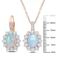 2-Piece Set of Blue Opal, White Topaz & Diamond Accent Necklace & Earrings in Rose Plated Sterling Silver
