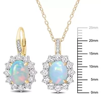 2-Piece Set of Blue Opal, White Topaz, & Diamond Accent Necklace & Earrings in Yellow Plated Sterling Silver