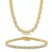 2-Piece Set of 2.97 ct. t.w. Diamond "S" Link Tennis Necklace & Bracelet in Yellow Plated Sterling Silver