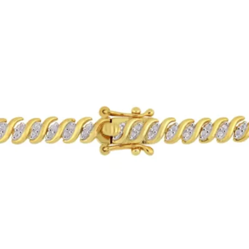 2-Piece Set of 2.97 ct. t.w. Diamond "S" Link Tennis Necklace & Bracelet in Yellow Plated Sterling Silver