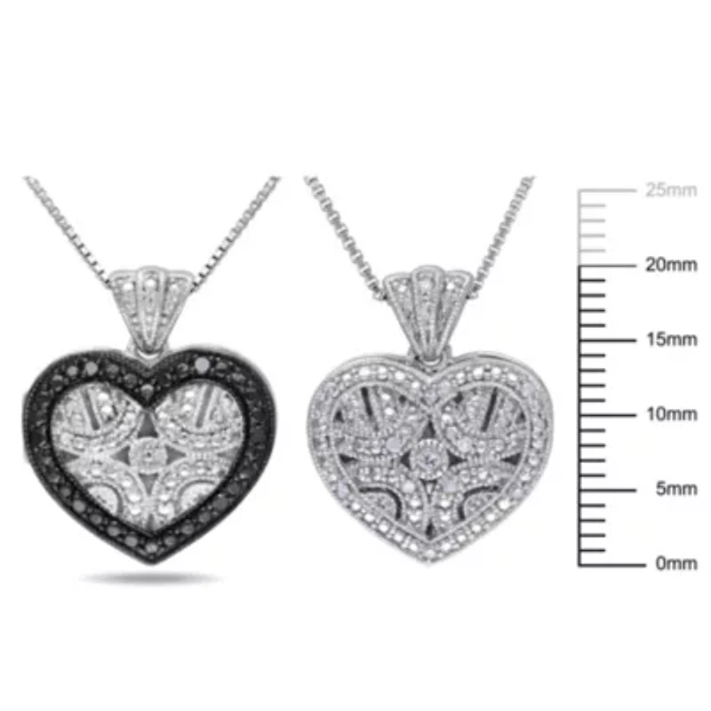 2-Piece Set of Diamond Accent Heart Locket Pendants with Chain in Sterling Silver