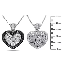 2-Piece Set of Diamond Accent Heart Locket Pendants with Chain in Sterling Silver