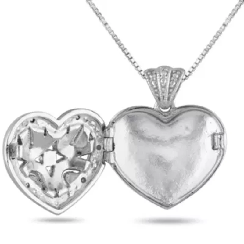 2-Piece Set of Diamond Accent Heart Locket Pendants with Chain in Sterling Silver