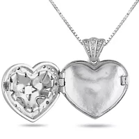 2-Piece Set of Diamond Accent Heart Locket Pendants with Chain in Sterling Silver