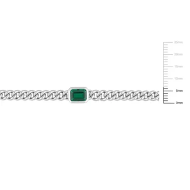 Lab Created 2-Piece Set of Created Emerald Curb Link Necklace & Bracelet in Sterling Silver