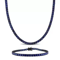 Lab Created 2-Pc Set of Men's Created Blue Sapphire Tennis Necklace & Bracelet in Sterling Silver with Black Rhodium