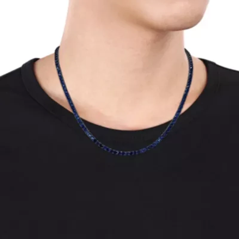 Lab Created 2-Pc Set of Men's Created Blue Sapphire Tennis Necklace & Bracelet in Sterling Silver with Black Rhodium
