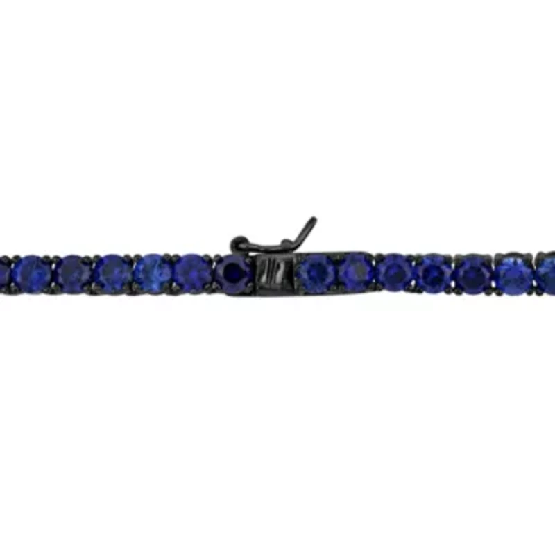 Lab Created 2-Pc Set of Men's Created Blue Sapphire Tennis Necklace & Bracelet in Sterling Silver with Black Rhodium