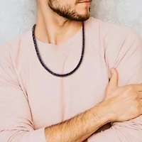 Lab Created 2-Pc Set of Men's Created Blue & Black Sapphire Tennis Necklace & Bracelet in Sterling Silver with Black Rhodium