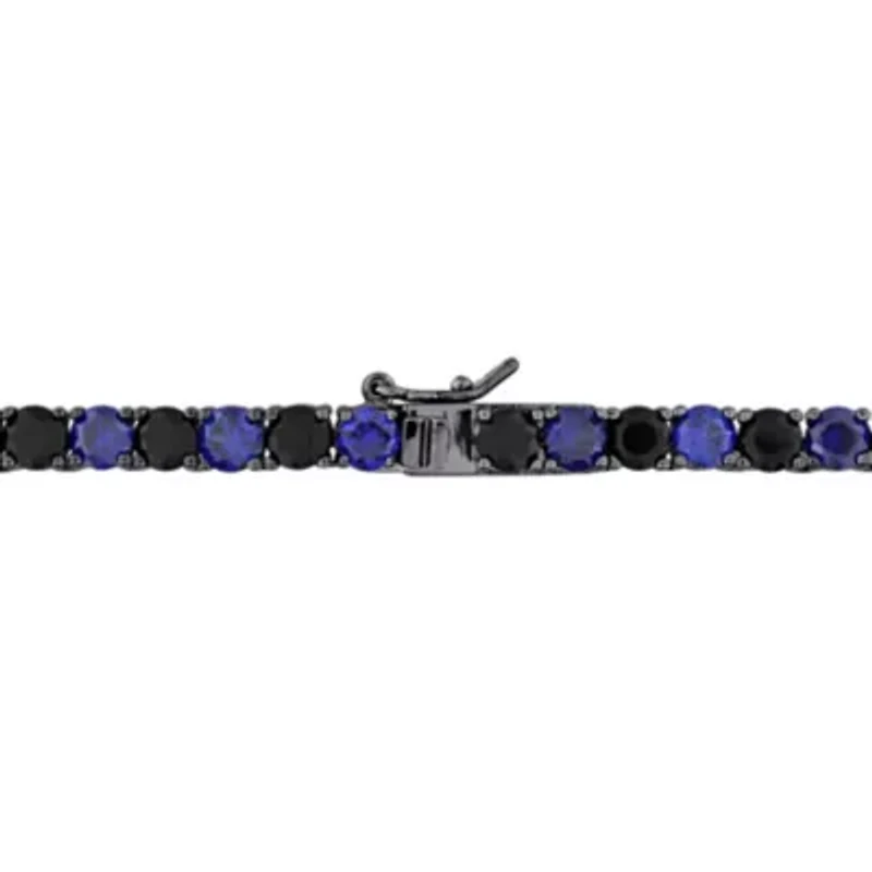 Lab Created 2-Pc Set of Men's Created Blue & Black Sapphire Tennis Necklace & Bracelet in Sterling Silver with Black Rhodium
