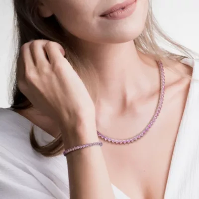 Lab Created 2-Piece Set of Created Pink Sapphire Necklace & Bracelet in Sterling Silver