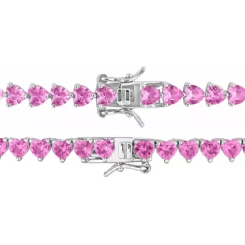 Lab Created 2-Piece Set of Created Pink Sapphire Necklace & Bracelet in Sterling Silver