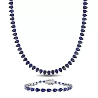Lab Created 2-Piece Set of Created Blue Sapphire Tennis Necklace & Bracelet in Sterling Silver